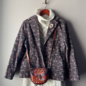 LL Bean Brown Corduroy Floral Jacket